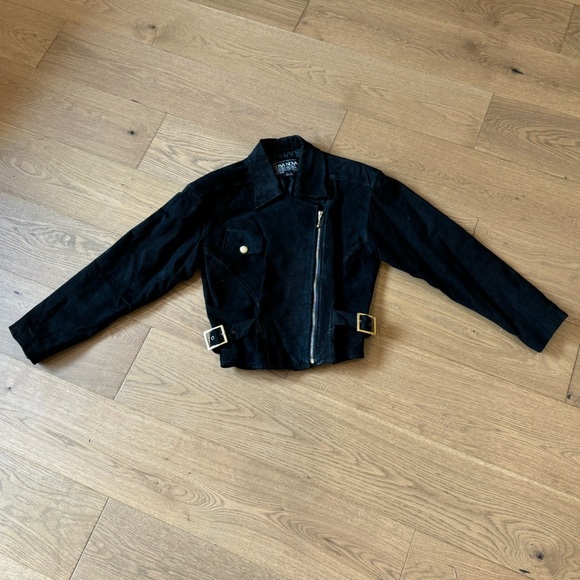 Vintage Cosa Nova Suede Leather Moto Jacket - Size L (Fits like‎ a S/M) - Black - Picture 4 of 10